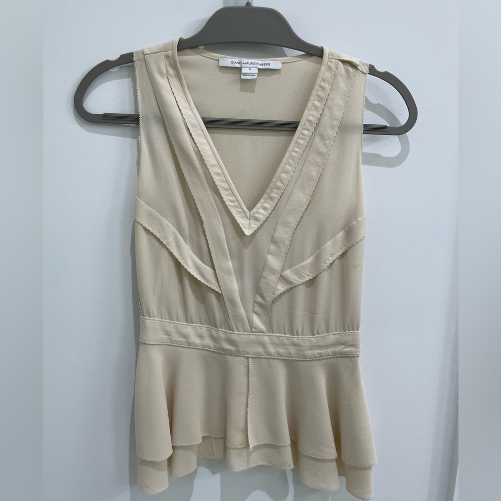 Diane Von Furstenberg Silk Beige/Cream Peplum Blouse